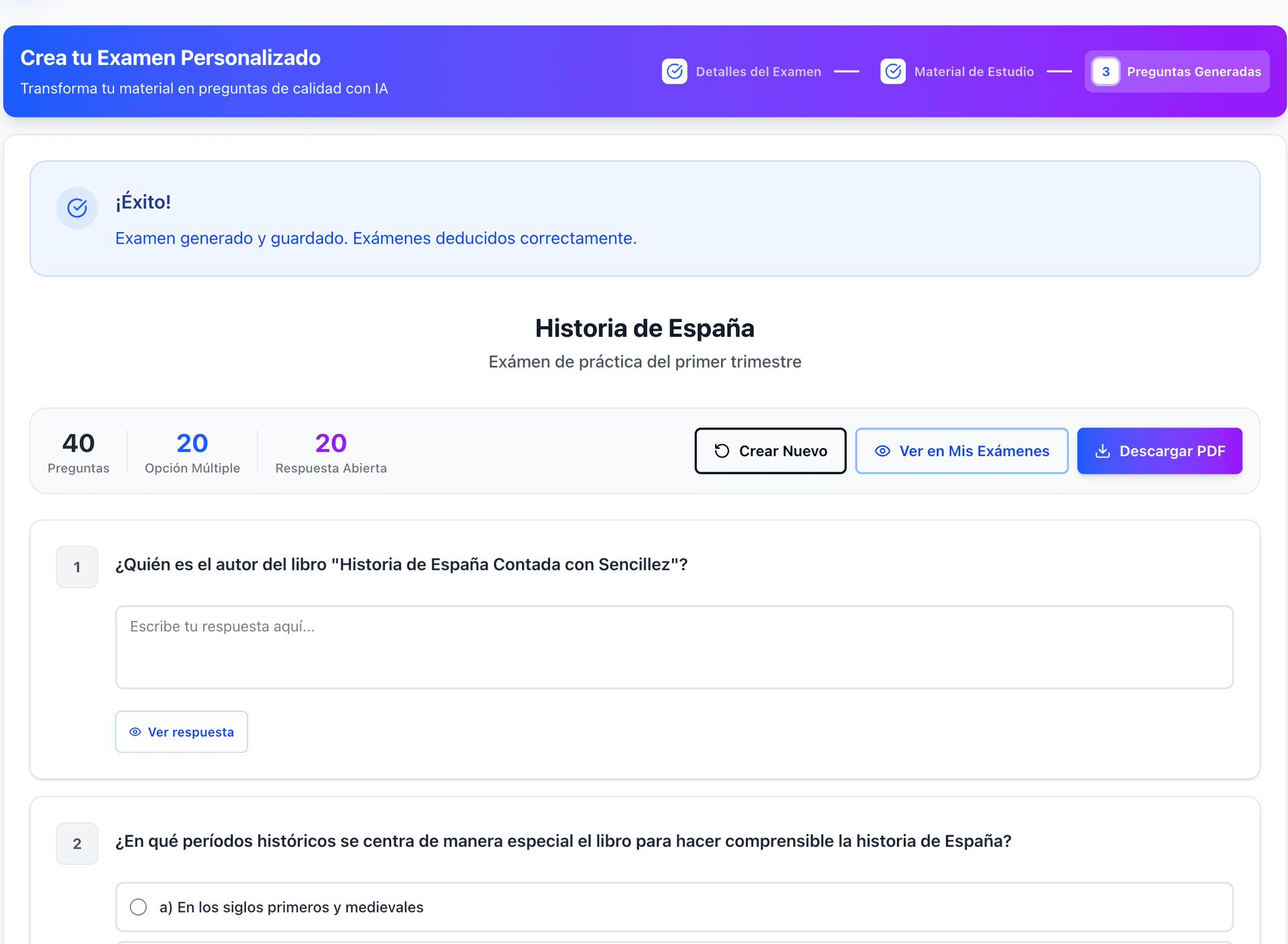 Paso 3: Preguntas generadas listas para practicar